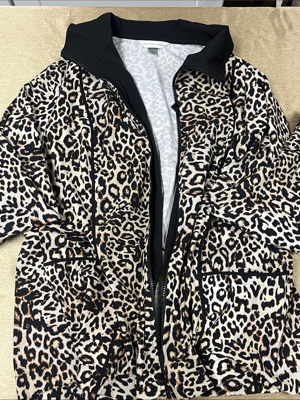 Christopher & Banks Leopard Print Bomber Jacket with Black Trim